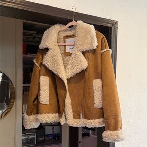 NVLT Women's Tan Teddy Jacket with Cream Accents